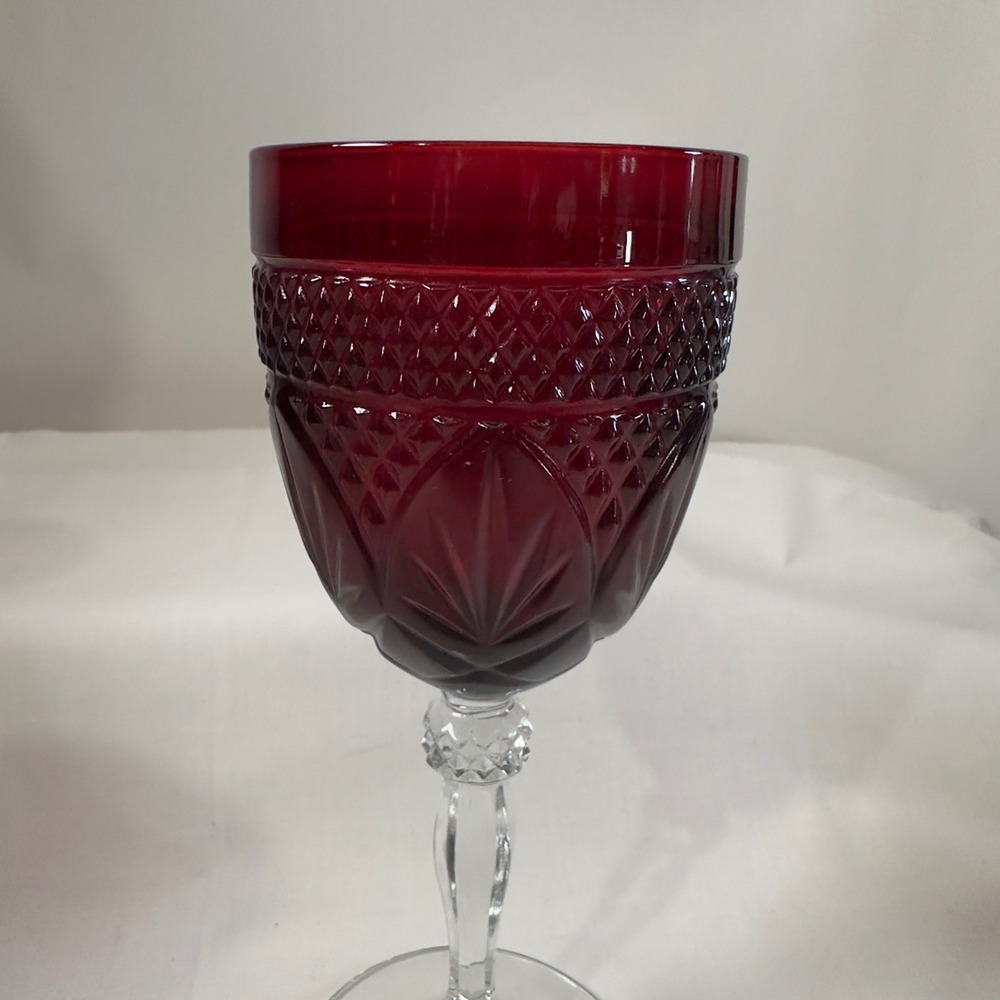 Cristal DArques Durand Antique Ruby‎ Red Water Wine Goblets Retired Set of 4 8in - Picture 10 of 16